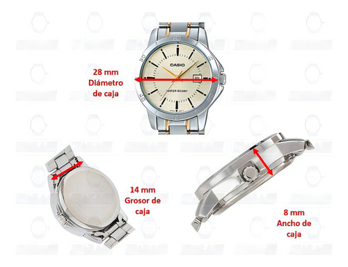 Reloj Casio De Dama Modelo Ltp-v004 Metal Combinado Color del bisel Plateado Color del fondo Dorado