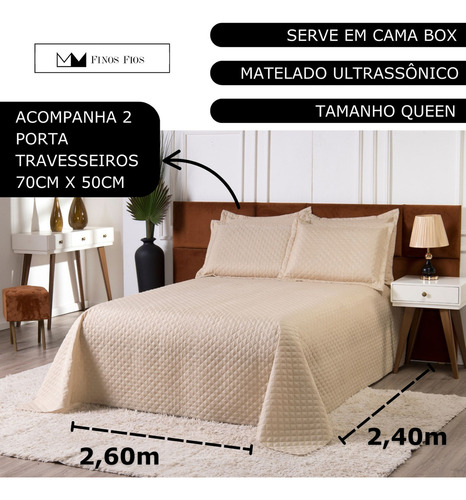 Cobre Leito Colcha Clean Queen 3 Peças Bege