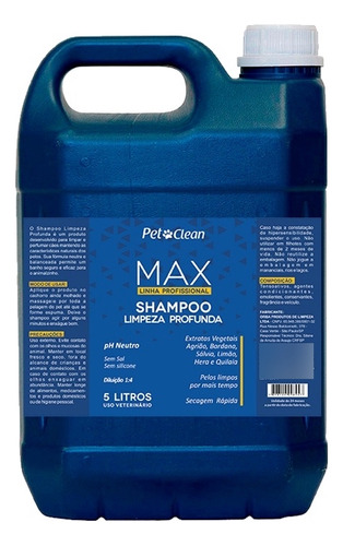 Shampoo Premium Banho Tosa Profissional Pet Clean Max 5l Fragrância Limpeza Profunda
