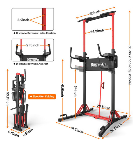 Onetwofit Power Tower Estación De Dominadas Ajustable Mmg