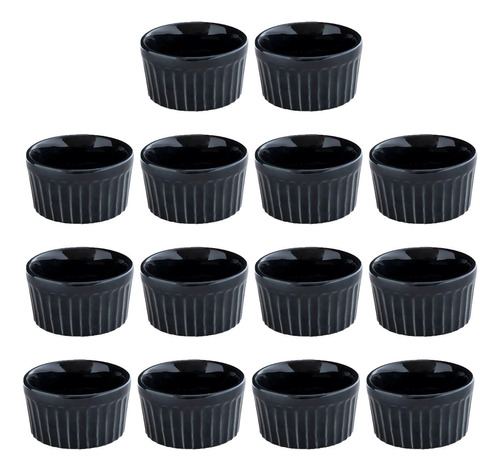 Kit Com 14 Ramekin Canelado Porcelana 77 Ml Pequeno Cor Preto