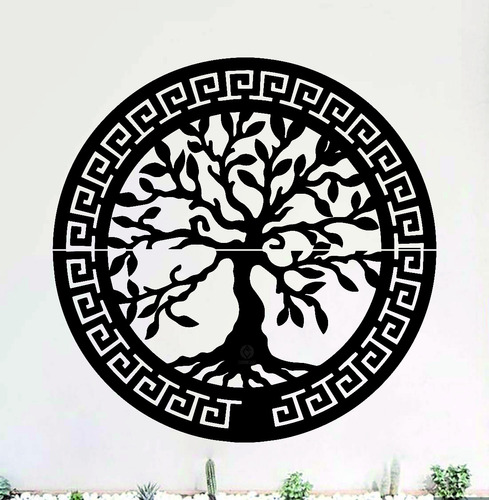 Cuadro Calado Arbol De La Vida Circular 1metro Mdf 6mm Negro