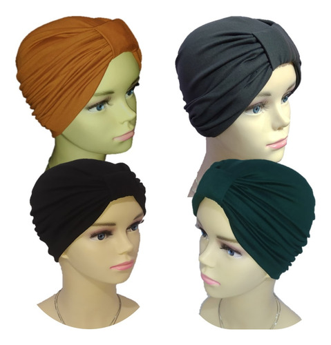4 Gorros Turbantes Dama Algodón Seda. Oncólogico Quimio Color Combinación 3