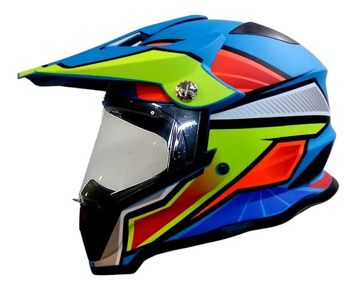 Casco Moto Multipropósito Ghb 819-7 Azul Amar. Neón Matte