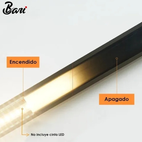 Perfil De Aluminio Para Luz Led Superficial Negro Marca Bari