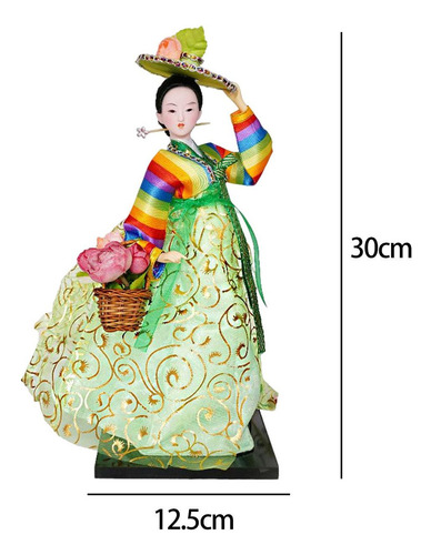 Estatuilla De Geisha Coreana Hanbok Coreano Colorido Y Verde