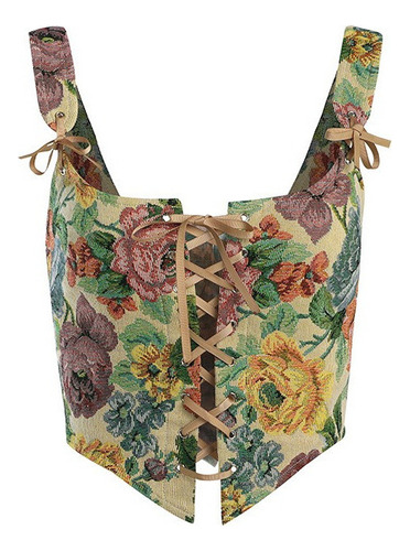 K Crop Top Mujer Sexy Retro Jacquard Flores Aesthetic