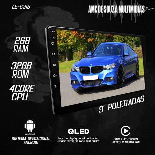 Multimidia Cobalt 12/16 9p Qled Android Carplay 2gb 32gb