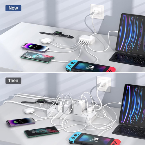 Bloque Cargador Usb C, 100w Gan 6 Puertos Pd Usb C Y Qc ...