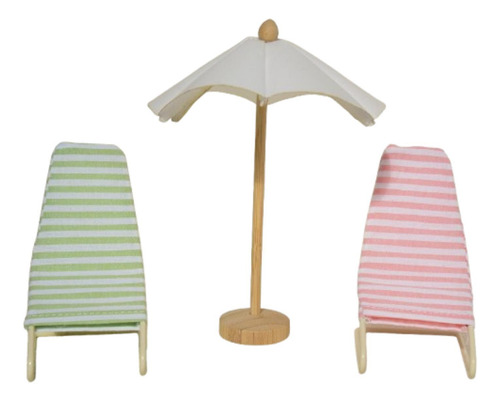 3x 1:12 A Escala Silla De Muñeca Playa Y Verde Rosado