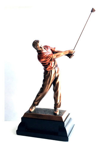 Escultura Figura Resina Bronce Electrochapado Golf Alto 39cm