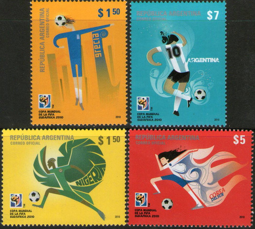 Argentina Serie X 8 Sellos Mint Fútbol Sudáfrica Año 2010