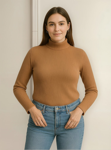 Media Polera Sweater Lanilla Brush Mujer Basico Moda