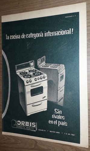 P655 Clipping Publicidad Cocinas Orbis Año 1956 (Usado)