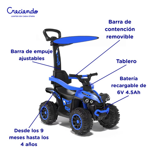 Cuatriciclo A Batería 6v Bluetooth Barra De Empuje Y Música