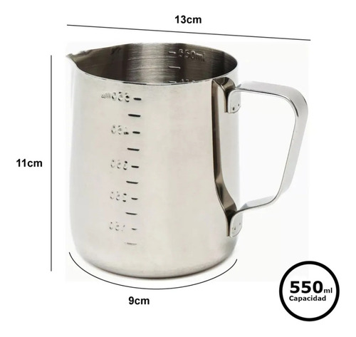 Jarra Latte Lechero Barista Pitcher Acer Inox Grabada 600 Ml Plateado