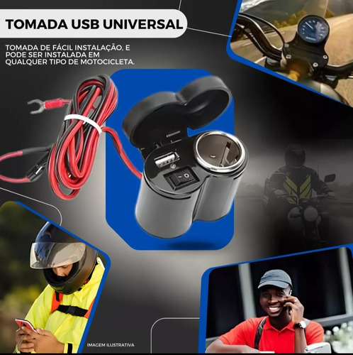 Tomada 12v Usb Moto Carregador Celular Adaptador Isqueiro
