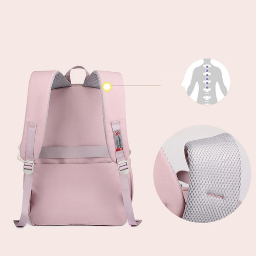 Mochila Jovem Escola Notebook Espaçosa Cor Rosa Urso Desenho Do Tecido Liso