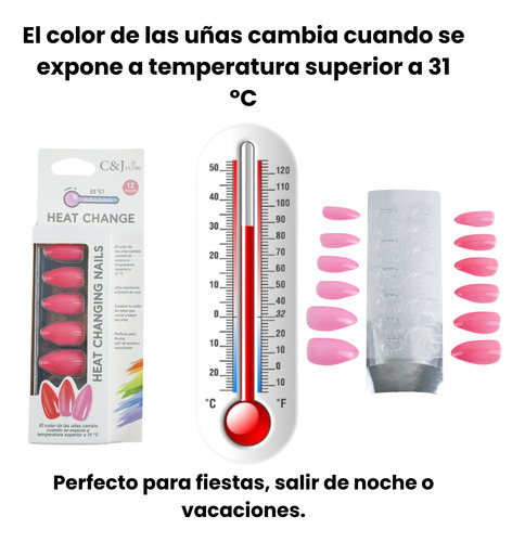 Kit 36 Uñas Postizas Cambia De Color Press On Multicolor