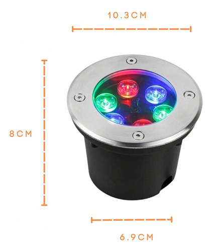 Empotrado Led Para Piso 6w Rgb Lampara Multicolor Exterior Negro