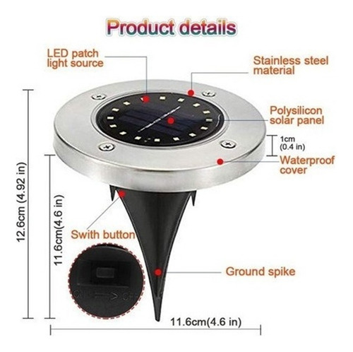 Aaa 4x 12leds Luz Solar Lámpara De Piso Exterior Jardín