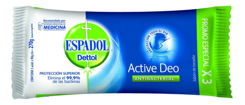 Jabón en barra Espadol Dettol Active Deo 90 g pack x 3