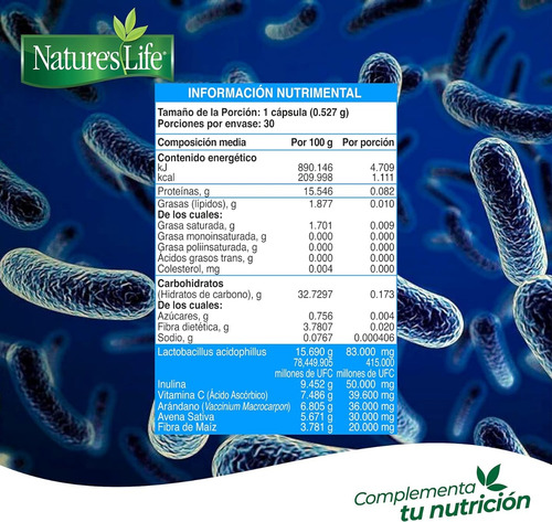 Natures Life Prebióticos Y Probióticos Con 30 Cápsulas Sin Sabor