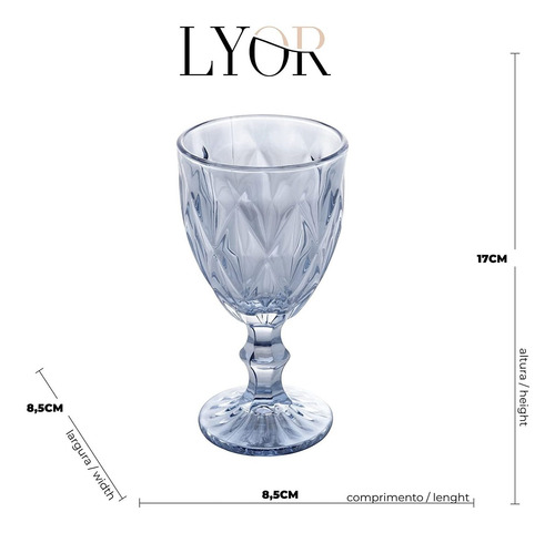 Imagem 4 de 4 de Jogo 6 Taças De Vidro Diamond Azul Metalizado 325ml - Lyor