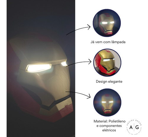 Luminária Abajour Marvel Iron Man Vingadores Led C/ Lâmpada