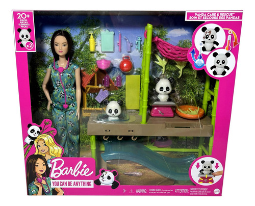 Playset Conjunto Boneca Menina Barbie Morena Oriental Profissões Veterinária - Resgate Dos Pandas Com Acessórios E Mini Pet Animal - Boneco Pandinha Muda De Cor Banho Panda Sujo - Mattel Brinquedos