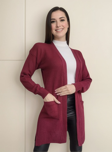 Saco Liso Largo De Mujer Lana Acrílica Talle Único Abrigado