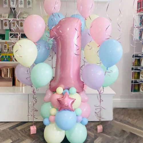 Imagen 1 de 3 de Pack De Globos Pastel Con25 Globos Pastel Y Numero De 80cm