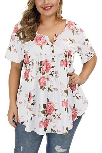 Camisetas Tallas Grandes Con Estampado Floral Y Botones