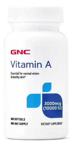 Vitamina A 3000 Mcg (10000 Iu) Gnc 180 Cápsulas Blandas Sabor Neutro