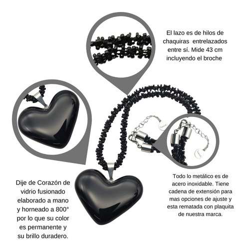 Set De Collar De Corazón Grande De Vidrio Con Aretes