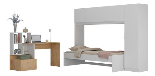 Cama/colchão/guarda-roupas/escrivaninha Multimóveis Mp4225 Cor Branco/Rustic