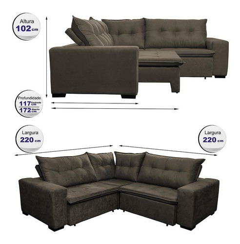 Sofa De Canto Retrátil Reclinável, Molas Cama Inbox Oklahoma
