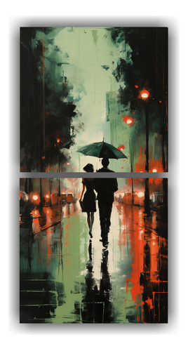 160x80cm Cuadro Vintage De Personas Caminando Bajo La Lluvia