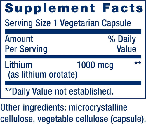 Lithium 1000mcg Life Extension 100 Caps - Orotato De Lítio Sem Sabor