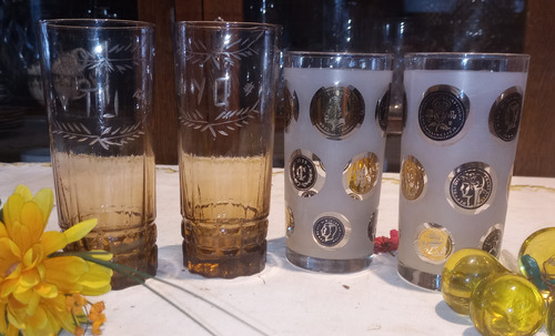 Antiguos 4 Vasos Vidrio Altisima Calidad Impecables N345 Miel (Usado)