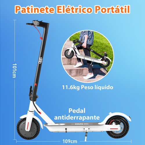 Gm5 P1 Patinete Elétrico Adulto, 400 W De Potência Máxima, 25 Km/h Velocidade Máxima, Autonomia De 20 Km Com Uma Carga Completa, Scooter Eletrica Dobrável Com Aplicativo Bluetooth Branco
