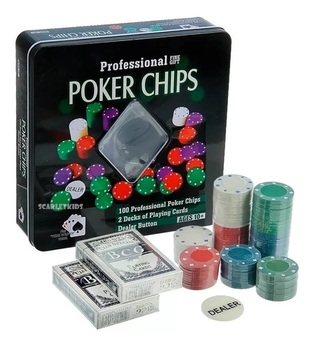 Poker Fichas X100 Mazos Dealer Lata Poker Chips Playking
