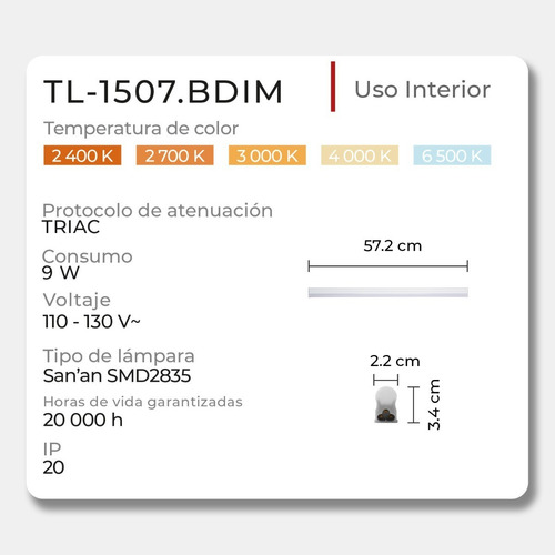 Regleta Led 9w Interconectable Atenuable Illux Tl-1507.bdim