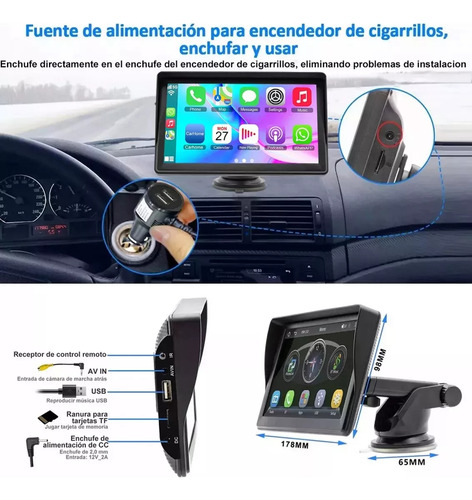 Essgoo Estéreo Portátil Giratorio Carplay Android Auto de 7 pulgadas