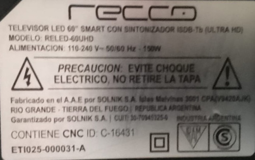 Placa Main Tv Led Smart Recco Reled-60uhd (Usado)