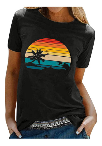 Playera De Manga Corta De Verano Con Estampado De Playa D Pa