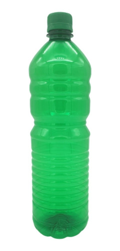 Botella Pet Verde Anillada 1lt Con Tapa Seguridad (10 Pzas)