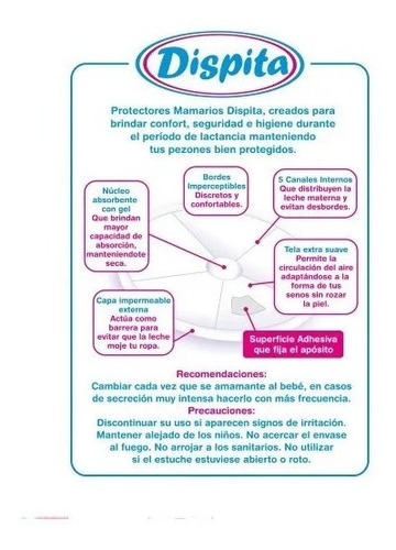 Imagen 2 de 3 de Protectores Mamarios X30 Unidades Con Gel Y Adhesivo Dispita