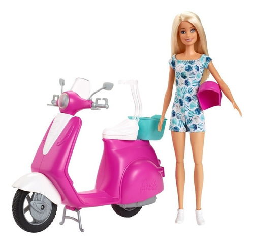Barbie Muñeca Con Motoneta Y Casco