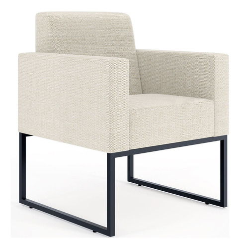 Kit 03 Poltronas Decorativas Sala e Recepção Base Fixa Metal Helô L02 Linho Champagne